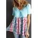 thumbnail image 3 of ABPHQTO Camiseta de mujer con cuello de pico y botones en bloque de color azul cielo de leopardo, 3 of 5