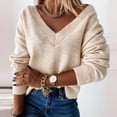thumbnail image 2 of Arlun Fashion Warm Sweaters for Women V-Neck Long Sleeve Classic Soft Pullover Sweater Loose Fit Comfortable Casual Solid Color 2025 Fall Winter Tops Beige L, 2 of 6