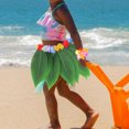 thumbnail image 3 of FELTECHELECTR Disfraz de luau hawaiano: falda de hula con hojas artificiales, diadema con corona floral y pulsera. Conjuntos para fiestas tropicales, festivales de playa y niños., 3 of 4