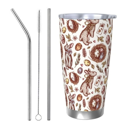 

KLL Rabbit And Egg Print 40oz Stainless Steel Insulated Car Cup with Spillproof Lid - Keep Your Drink Hot or Cold on the Go-Straw Three-piece Set