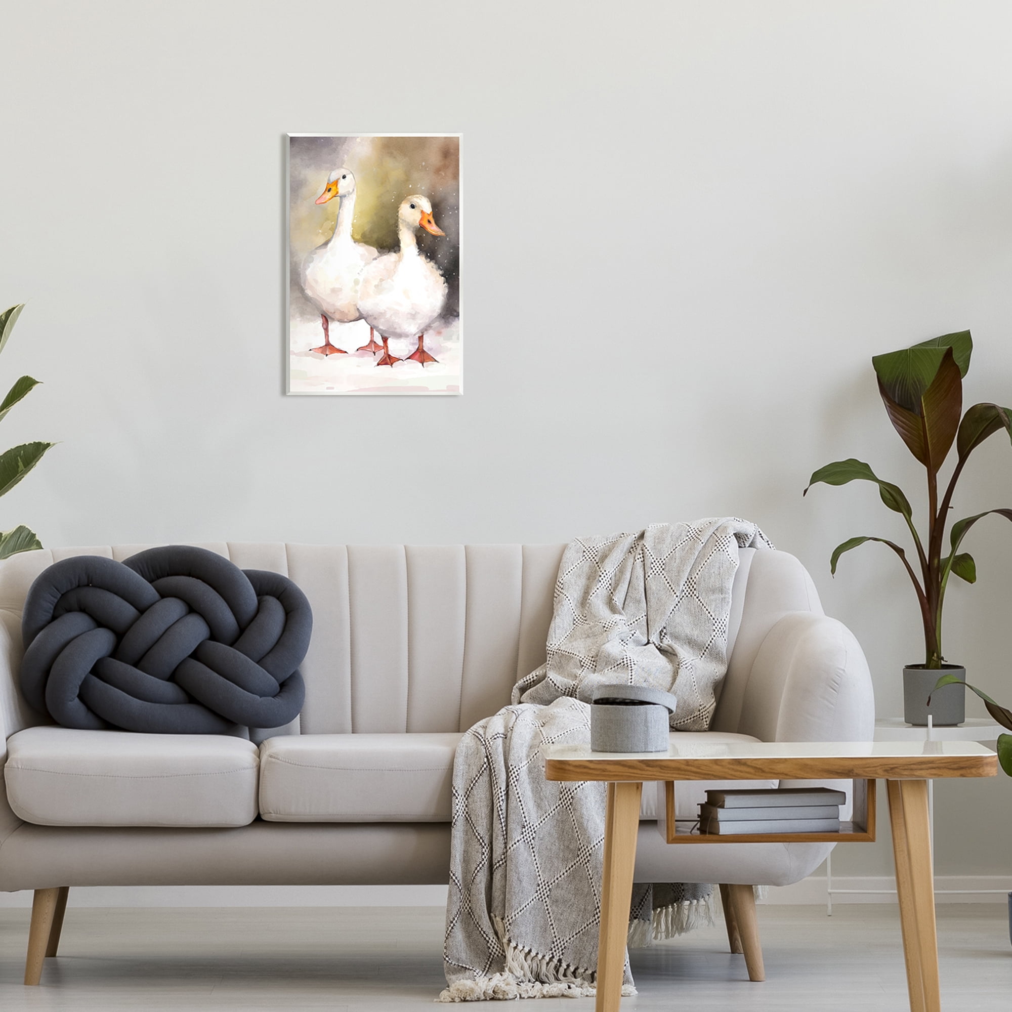 Stupell Industries Two White Ducks in Snow Animals & Insects Painting Unframed Art Print Wall Art, 13 x 19