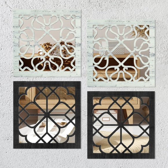 2Pcs Square Wall Mirror Decor Fashion Entry Mirror Vintage Rustic Square Mirror 30x30cm Wood Wall Mirrors Set for Living Room Bathroom Bedroom Entryway