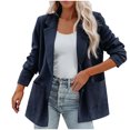 thumbnail image 2 of Lilgiuy Women's Solid Open Front Medium And Long Blouse Long Sleeve Suit Hoodless Casual Outwear Loose Tops Navy，8（L） Fall Fashion for 2022 Spring Winter, 2 of 5