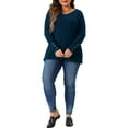 thumbnail image 2 of Plus Size Knit Tops for Women Long Sleeve V Neck Button Stretch Casual Pullover Sweater Blouses 1X Navy Blue, 2 of 6