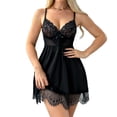 thumbnail image 2 of Women V Neck Nightwear Satin Sleepwear Lace Chemise Mini Nightgown Black A S, 2 of 7
