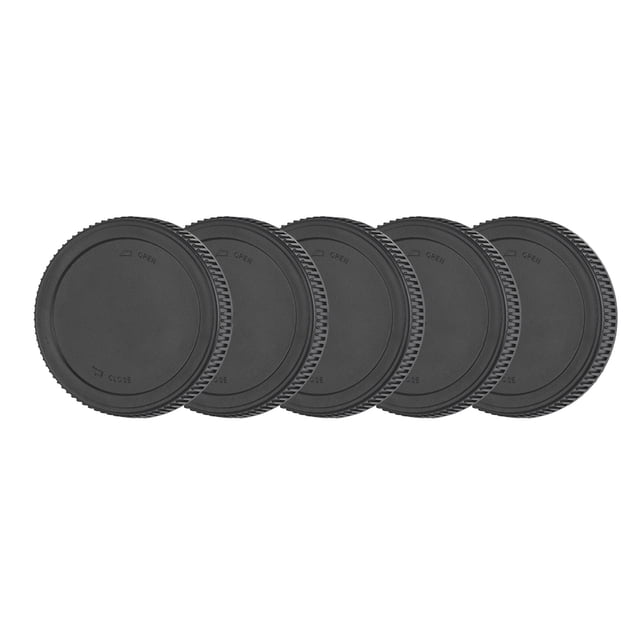 5 tapas de lente trasera portátiles de plástico negro con montura Om para lentes Olympus OM