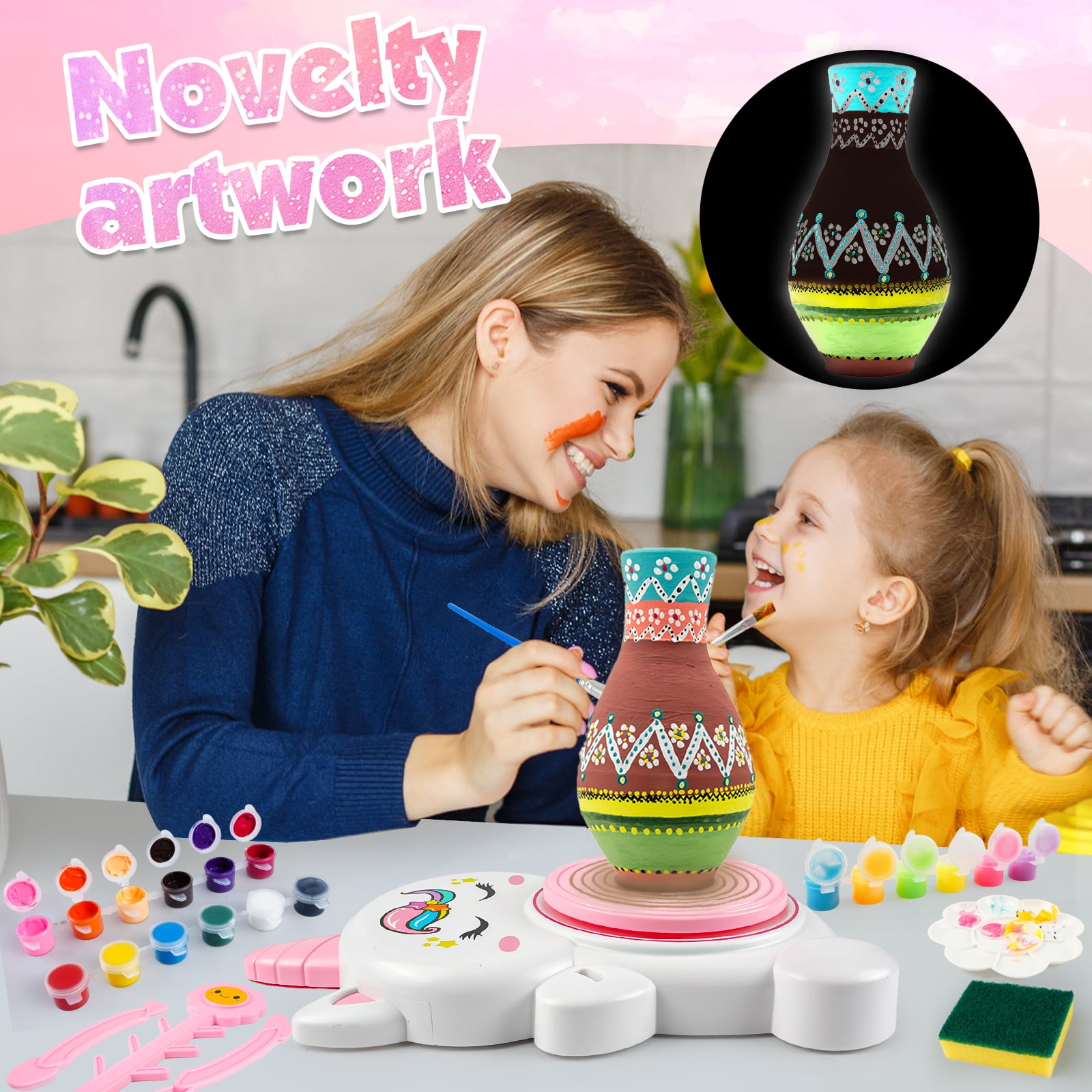 DIY Pottery Wheel Kit with 3 Pack Air-Dry Clay for Kids,Kids Pottery Craft Set, Ages 6+, Holiday Gift for Creative Play