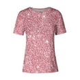 thumbnail image 3 of DDAPJ pyju Sequin Tops for Women 2024 Fashion Short Sleeve Crewneck T-shirts Shimmer Glitter Tops Sparkly Shirt Concert Disco Party Tee Lightning Deals of Today Pink XXL, 3 of 4