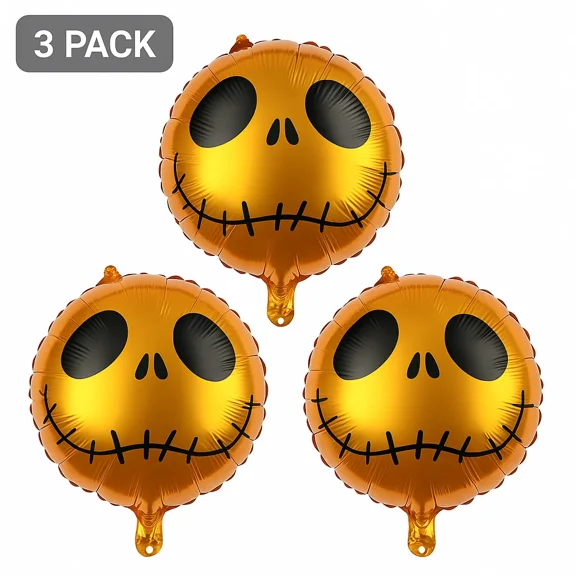 Jack Skellington Halloween Foil Balloons Gold 3 Pack Party Decor Balloons