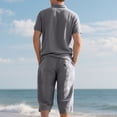 thumbnail image 4 of RYDCOT Mens 2 Pieces Cotton Linen Set Lapel Short Sleeve Shirts Casual Yoga Capri Pants Summer Beach Outfits Gray, 4 of 9