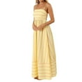 thumbnail image 3 of Women'S Striped Back Smocked Maxi Dress Spaghetti Strap Cut Out Flowy Swing Long Dress Yellow M, 3 of 9