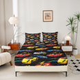 thumbnail image 2 of Erosebridal Race Car Fitted Sheet, Colorful Queen Bedding, Colorful Black 3-Piece 1 Fitted Sheet and 2 Pillowcases, 2 of 6