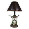 thumbnail image 2 of Rustic Western Cow Skull With Floral Succulents Feathers And Cactus Table Lamp, 2 of 11