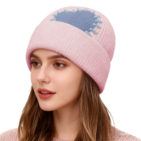 Beanie For Men Women Unisex Love Print Knit Cuffed Plain Winter Beanies Hats Skull Cap Women Winter Hat Pink One Size
