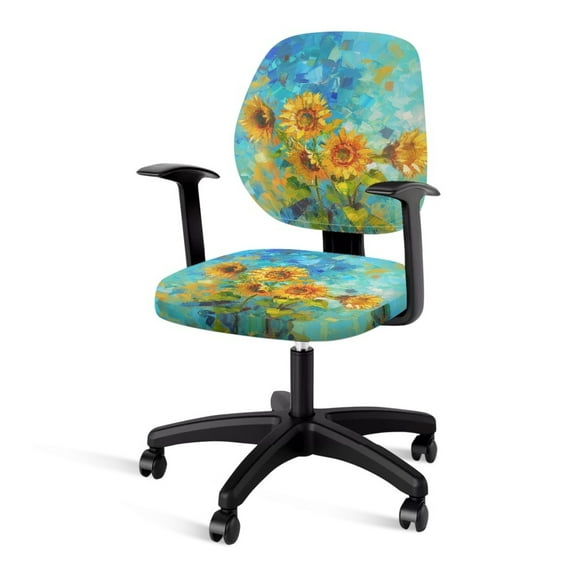 ZUXONGSY Sunflower Oil Painting Office Chair Cover 2 Pack Computer Chair Covers Skin Friendly High Back Computer Chair Cover Easy to Install Home Furnishing Decoration