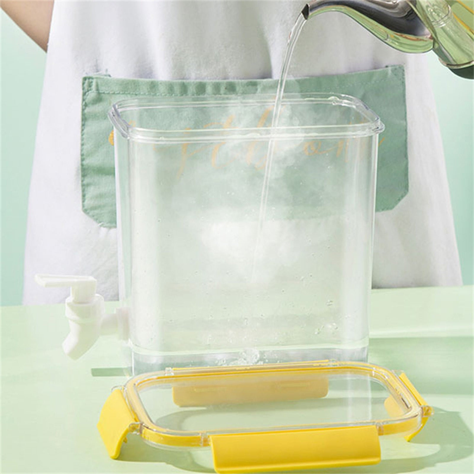 LHWEN Beverage Dispenser With Lid And Faucet 3.5L Food Grade Plastic Refrigerator Dispenser For Lemonade Cold Juice Iced Tea Injection Cooler Easy Pour Fits Most Fridges Large Opening Quick Lock Seal