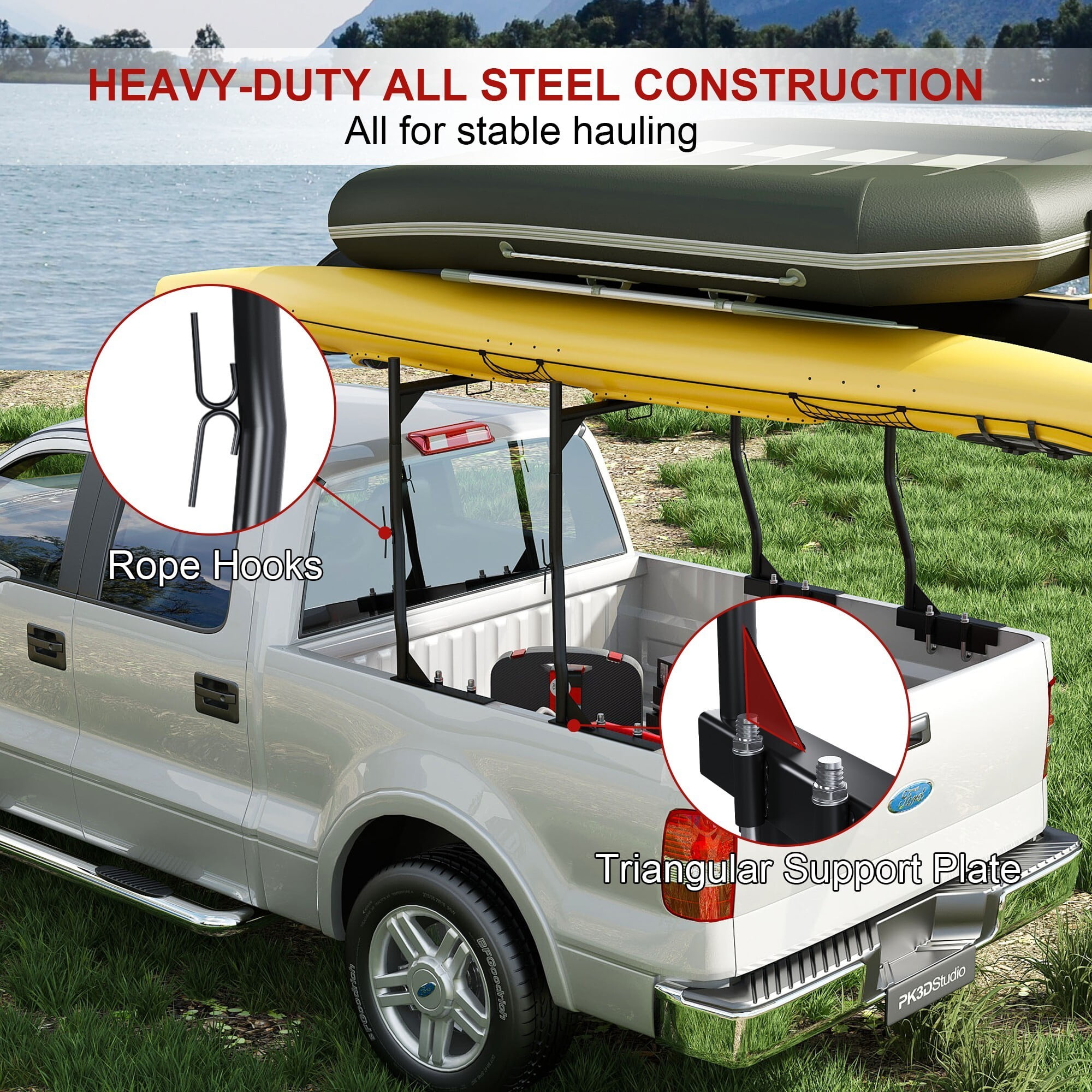 AENKYO Heavy-Duty 900LB Capacity Truck Ladder Rack | No Drill, Adjustable Clamp-On Design | Fits 46"-71" Pickup Beds