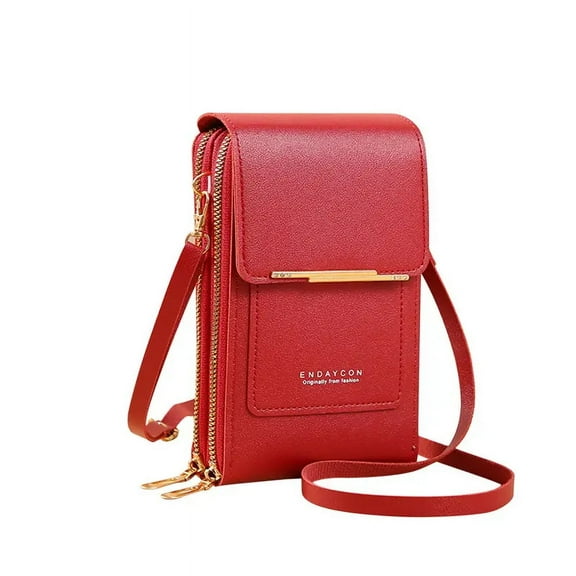 Women Crossbody Bags, Solid Zipper Phone Bay Double Layer Shoulder Bags, Touch Screen Phone Bags