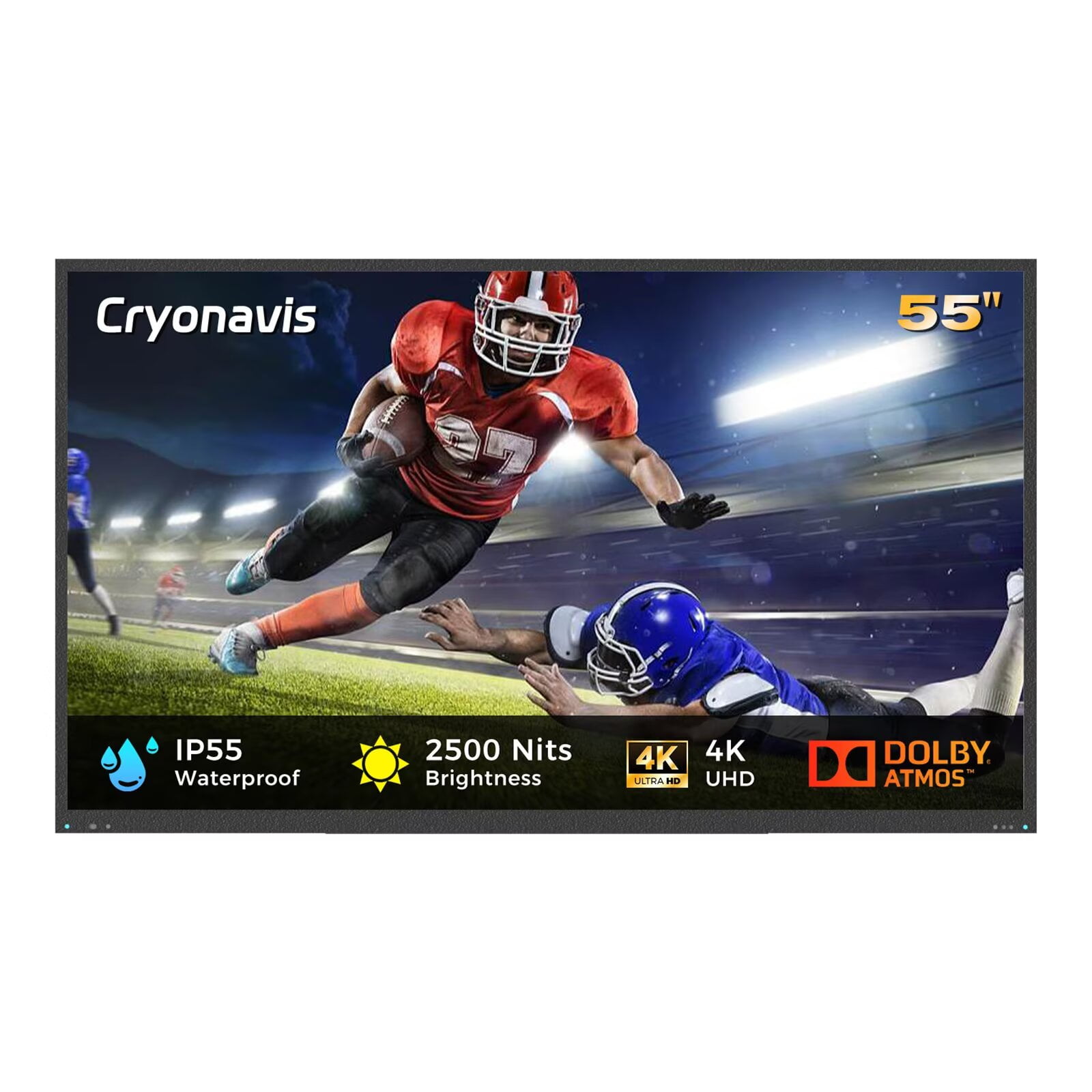 55 Inch Outdoor TV, 2500 Nits Ultra Bright 4K UHD IP55 Weatherproof Television, Anti-Glare Glass for Full Sun TV, Smart TV with WebOS 25, Outside TV for Backyard, Poolside, Deck & Patio