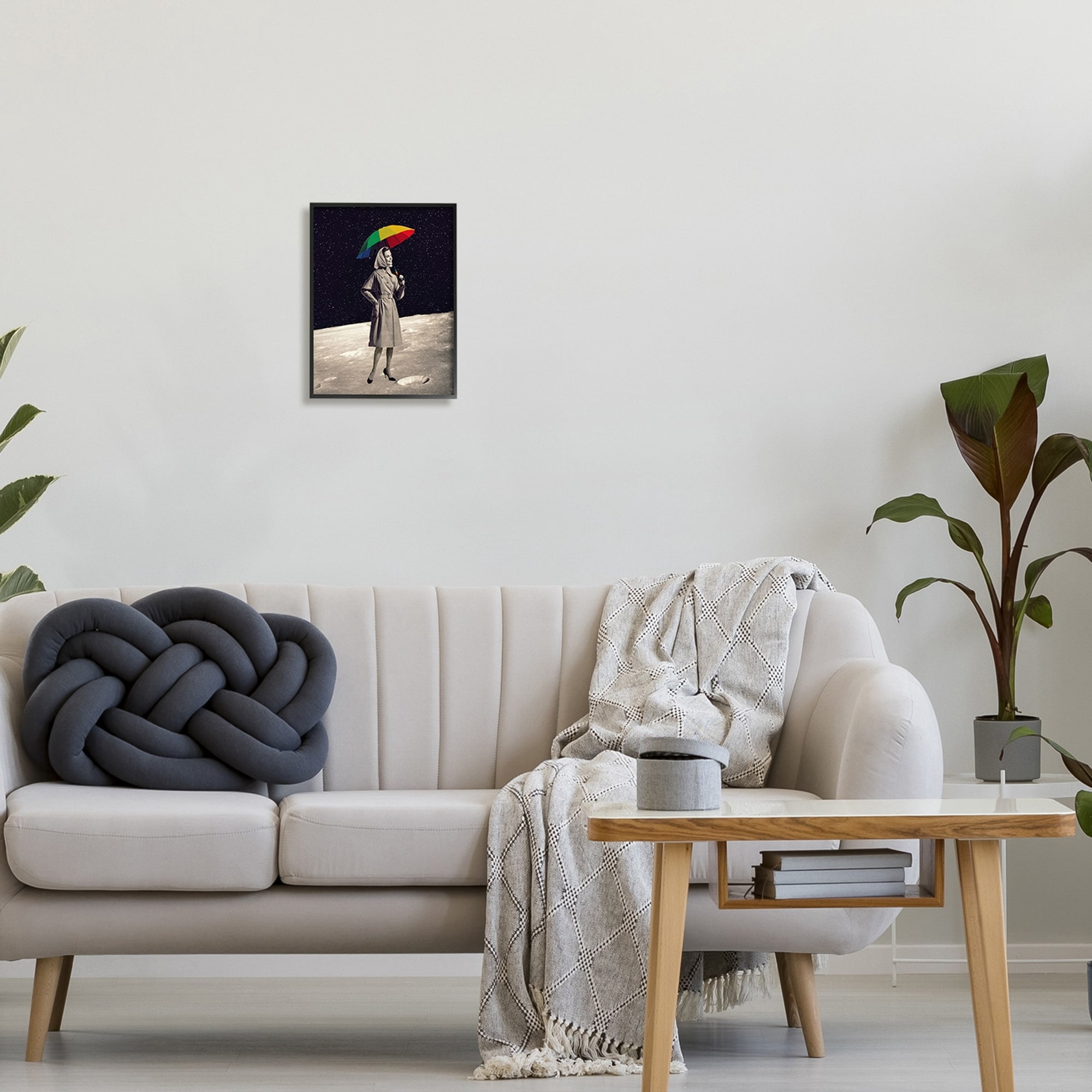 Stupell Industries Vintage Woman Outer Space Moon Rainbow Umbrella Framed Wall Art, 16 x 20, Design by Daniel Sproul