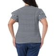 thumbnail image 4 of DARING DIVA Women's Plus Round Neck Striped Ruffle Blouse 2X Navy Blue, 4 of 6