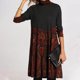 thumbnail image 1 of ICHUANYI Clearance Fashion Casual Print Women Half High Neck Long Sleeve Loose Pullover Dress(Red, L) ICHUANYI WER2023081501252, 1 of 8
