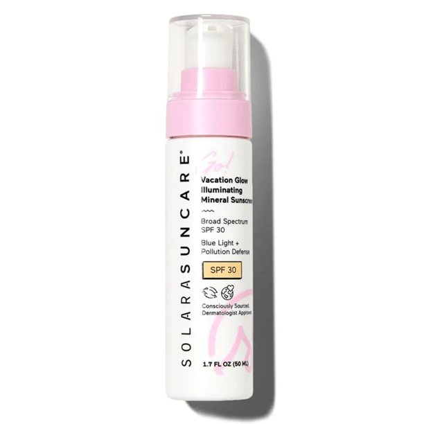 Solara Solara - ¡Vamos! Crema hidratante con color iluminador Vacation Glow SPF 30 | Vegano por EWG, libre de crueldad y apto para arrecifes | Sin perfume, ligero, para pieles sensibles (1,7 fl oz
