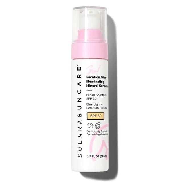 Solara Solara - ¡Vamos! Crema hidratante con color iluminador Vacation Glow SPF 30 | Vegano por EWG, libre de crueldad y apto para arrecifes | Sin perfume, ligero, para pieles sensibles (1,7 fl oz