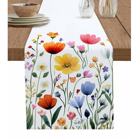 

Table Runner Dresser Scarf 13 x 48 Inch Spring Watercolor Flower Green Leaves Plant Rustic Table Runners Non-Slip Heat Kitchen Dining Table Decor for Indoor Outdoor Home Party Decoration