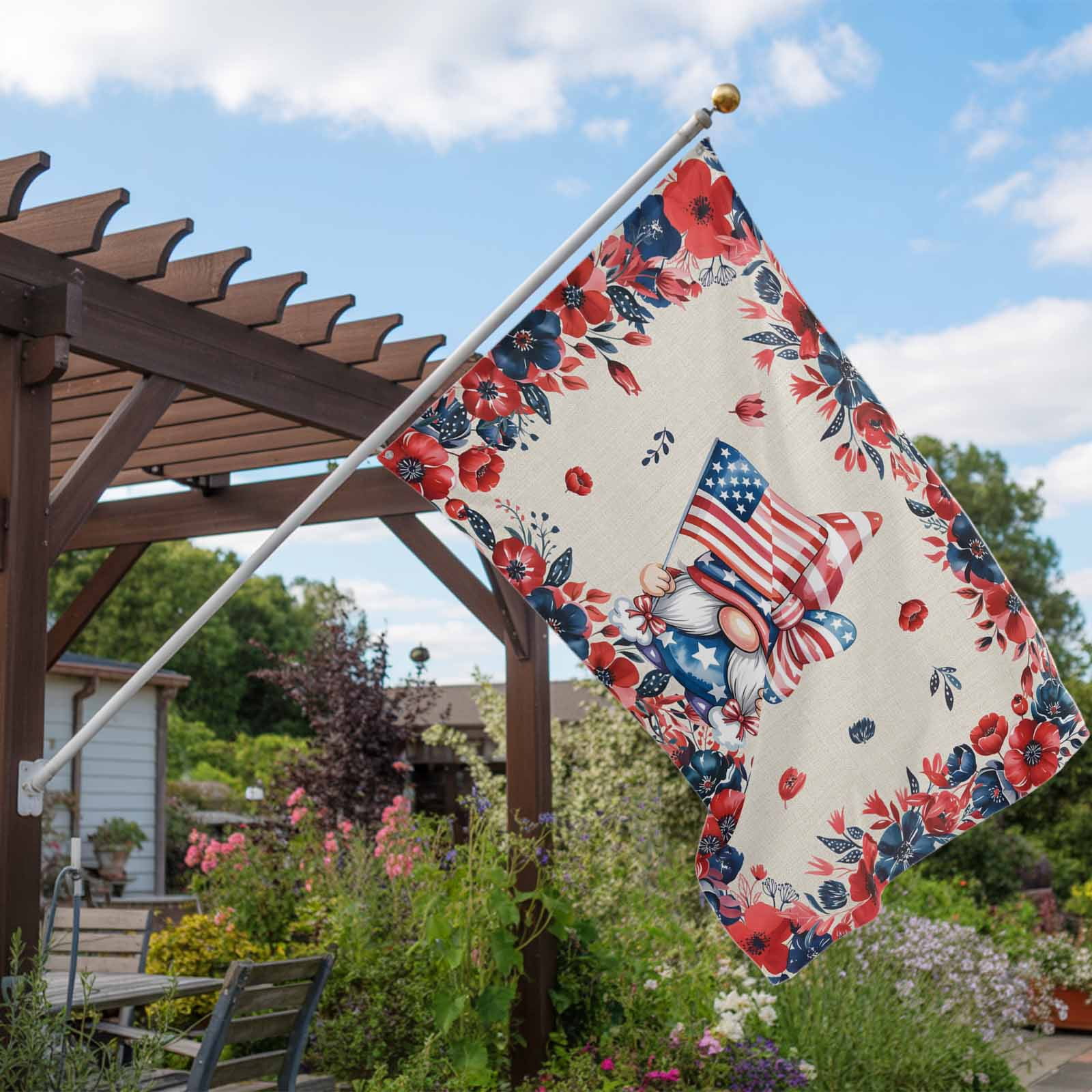 4th of July Flags for Outside 3x5 ft Patriotic Gnome Outdoor Flags Double Sided Grommets House Banner USA Flag Poppy Flower Patio Yard Flag for Outdoor Party Porch Independence Day Decor