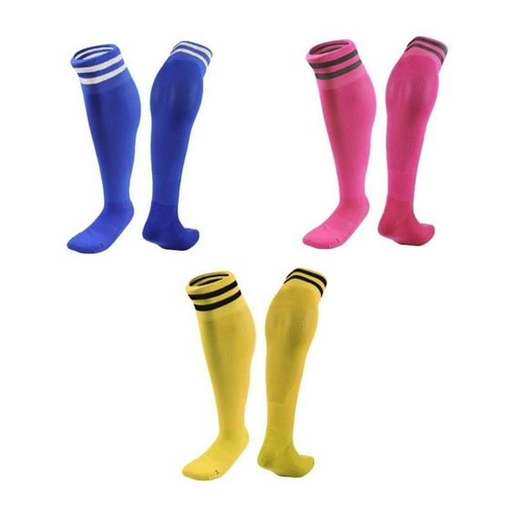 Lian LifeStyle 3 Pairs Knee High Sports Socks for Soccer, Softball, Baseball, Soccer, and Many Other Sports XL002 Size M (Blue,Rose,Yellow)