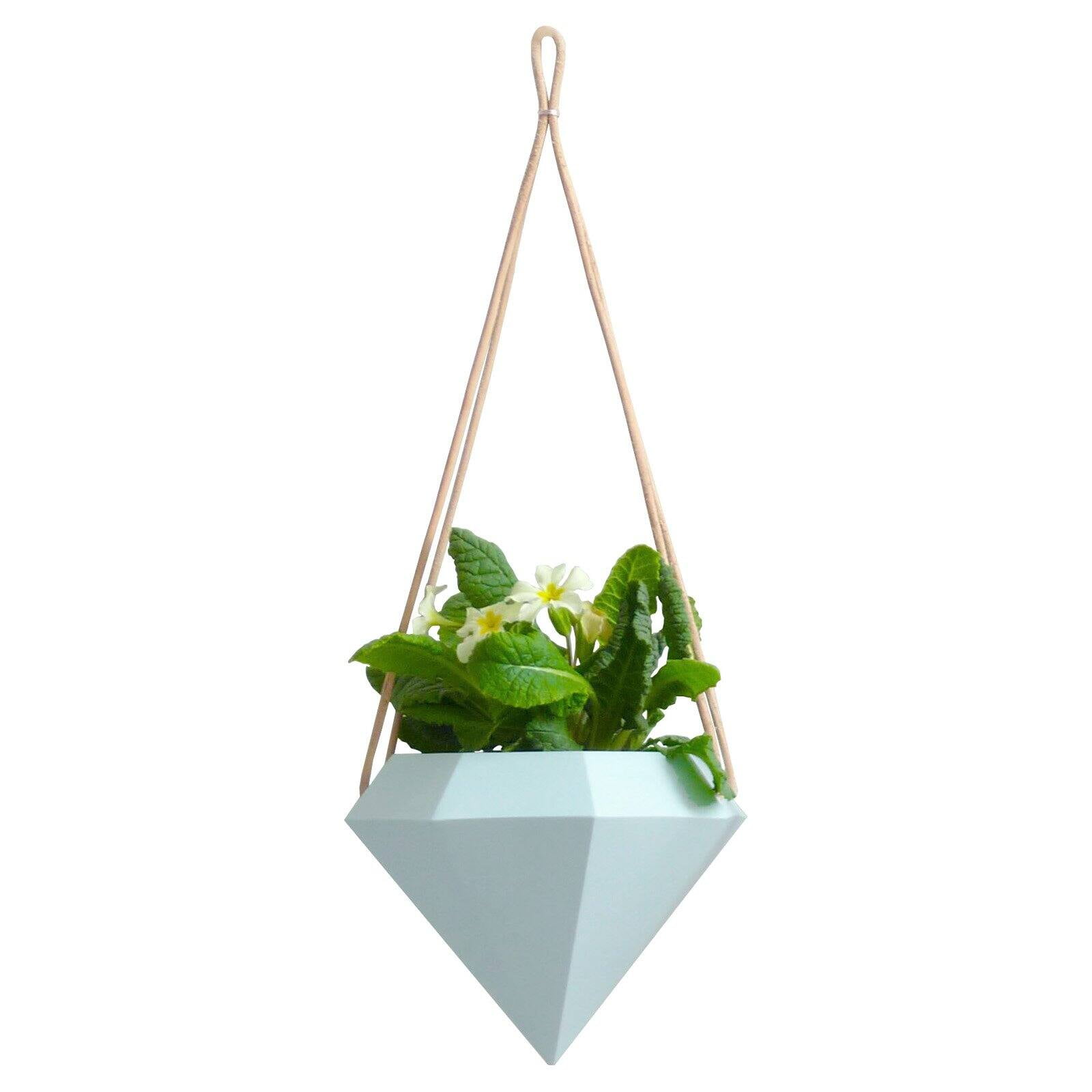 Guilford Pastel Mint Diamond Ceramic Hanging Planter