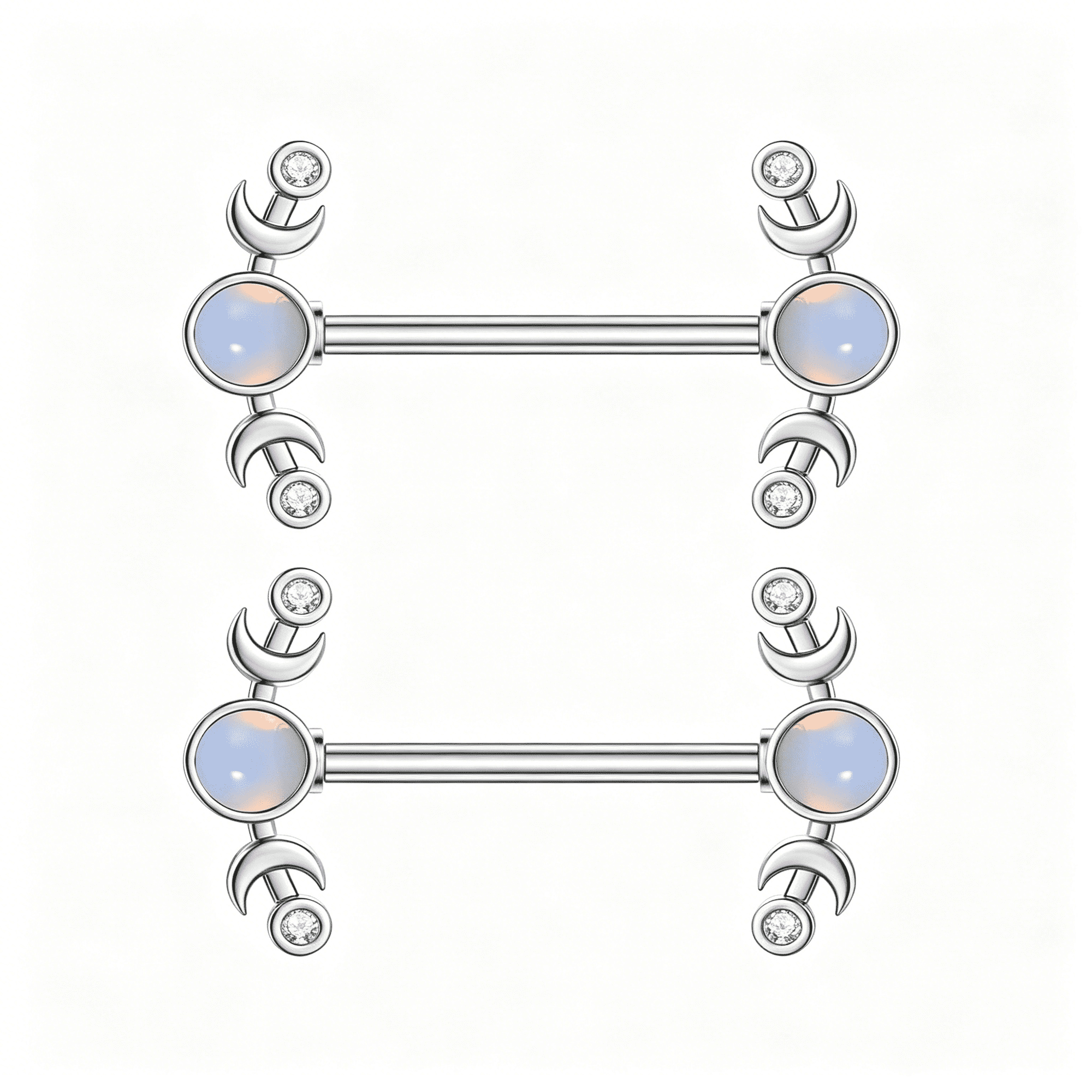 DESIGNICE 14G Heart Nipple Rings Rhinestone Opal Simple Moon Nipple Shield Barbell Ring Nipple Barbells Tongue Ring Piercing Nipplerings Dainty Body Piercing Jewelry for Women