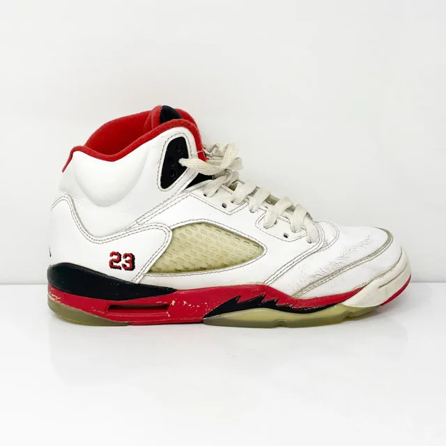 Ni - ke Ni - ke Boys Air Jordan 5 440888-120 White Basketball Shoes Sneakers Size 5Y