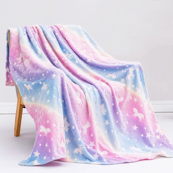 Unicorn-themed blanket, suitable for both boys and girls; glow-in-the-dark blanket, suitable for teenagers aged 3-15; soft and comfortable.
