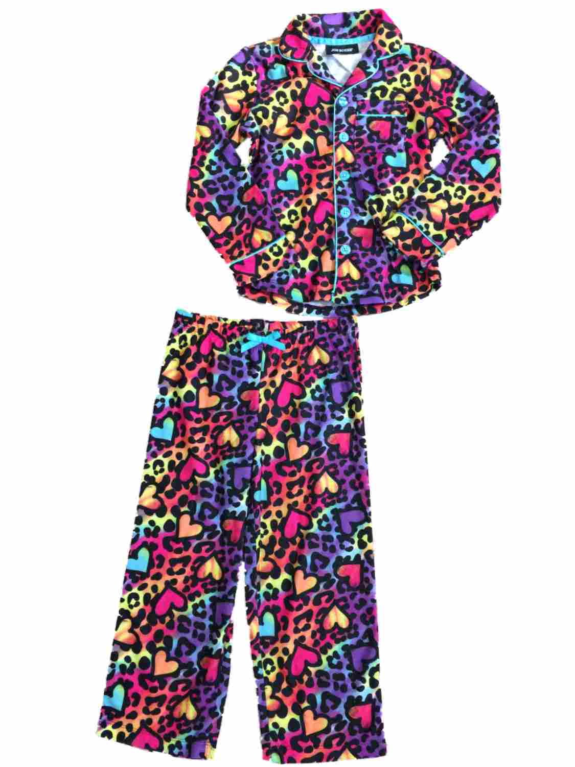 Joe Boxer - Girls Rainbow Cheetah Pajamas Leopard Animal Print & Hearts ...