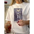 thumbnail image 1 of Camiseta para mujer verano SuaveWomen's Vintage-Inspired Graphic Tee - "The Conjuration" Tarot Card Design, Casual Round Neck, Short Sleeve, Polyester, Machine Washable, Summer Top, Ladies T ShirtsF, 1 of 7