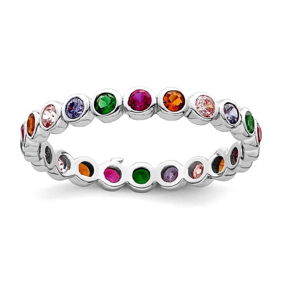 2.75mm 925 Sterling Silver Rhodium Plated Polished Multi-color Cubic Zirconia Band Ring Size 6 Ring for Women and Men
