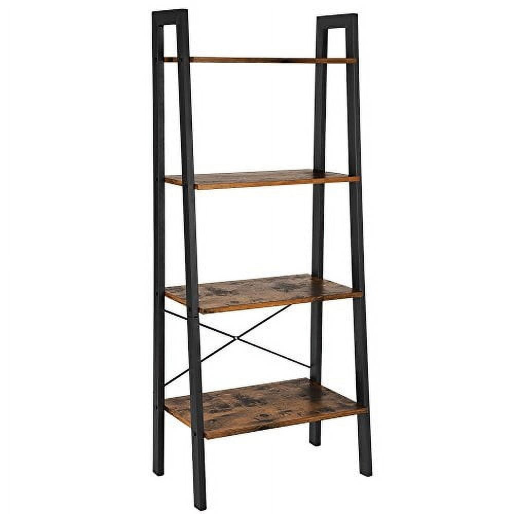 VASAGLE 4-Tier Ladder Shelf Wall Ladder Bookshelf Bookcase Furniture Storage Rack Shelves, Rustic Brown and Black