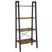 VASAGLE 4-Tier Ladder Shelf Wall Ladder Bookshelf Bookcase Furniture Storage Rack Shelves, Rustic Brown and Black