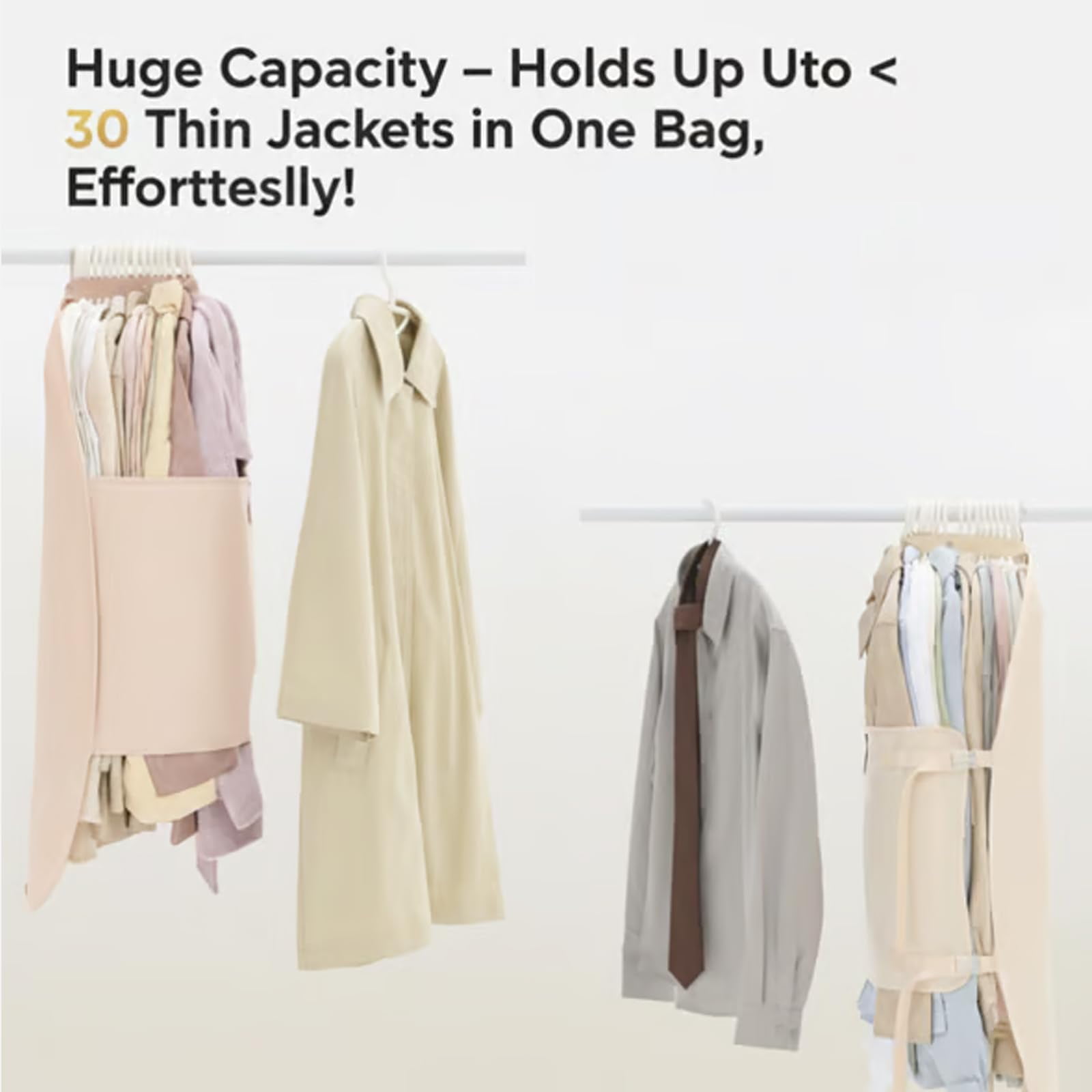 Hanging Space-Saver Closet Compressor, Garment Storage Bags, Wardrobe Storage Dress Covers Garment Bags, With Metal Hook, For Coats, Jackets, T-Shirt(Pink-2PC)