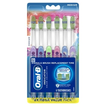 Oral-B Indicator Contour Clean Toothbrushes, Medium, 6 Count