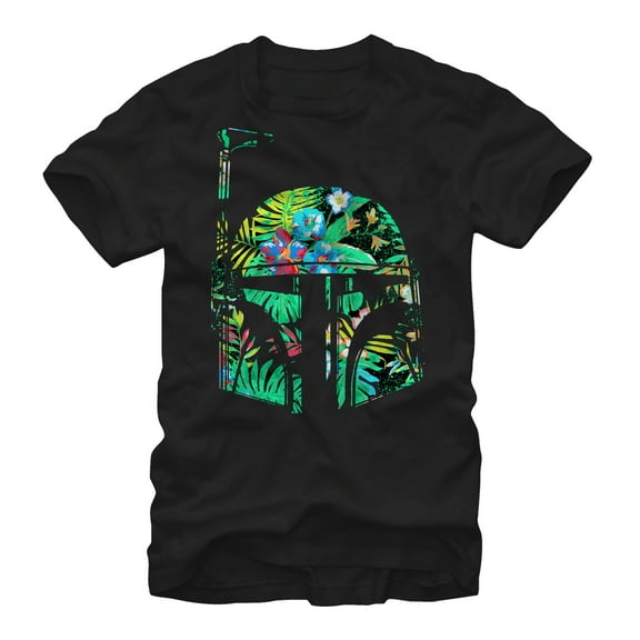 Men's Star Wars Hawaiian Print Boba Fett Helmet Graphic Tee Black 3X Large