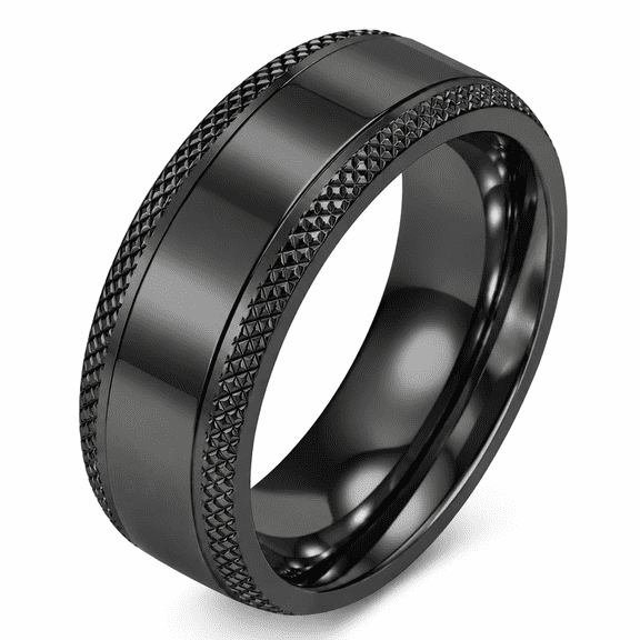 BQH Men's 8mm Textured Edge Stainless Steel Ring Minimalist Band US 7-12