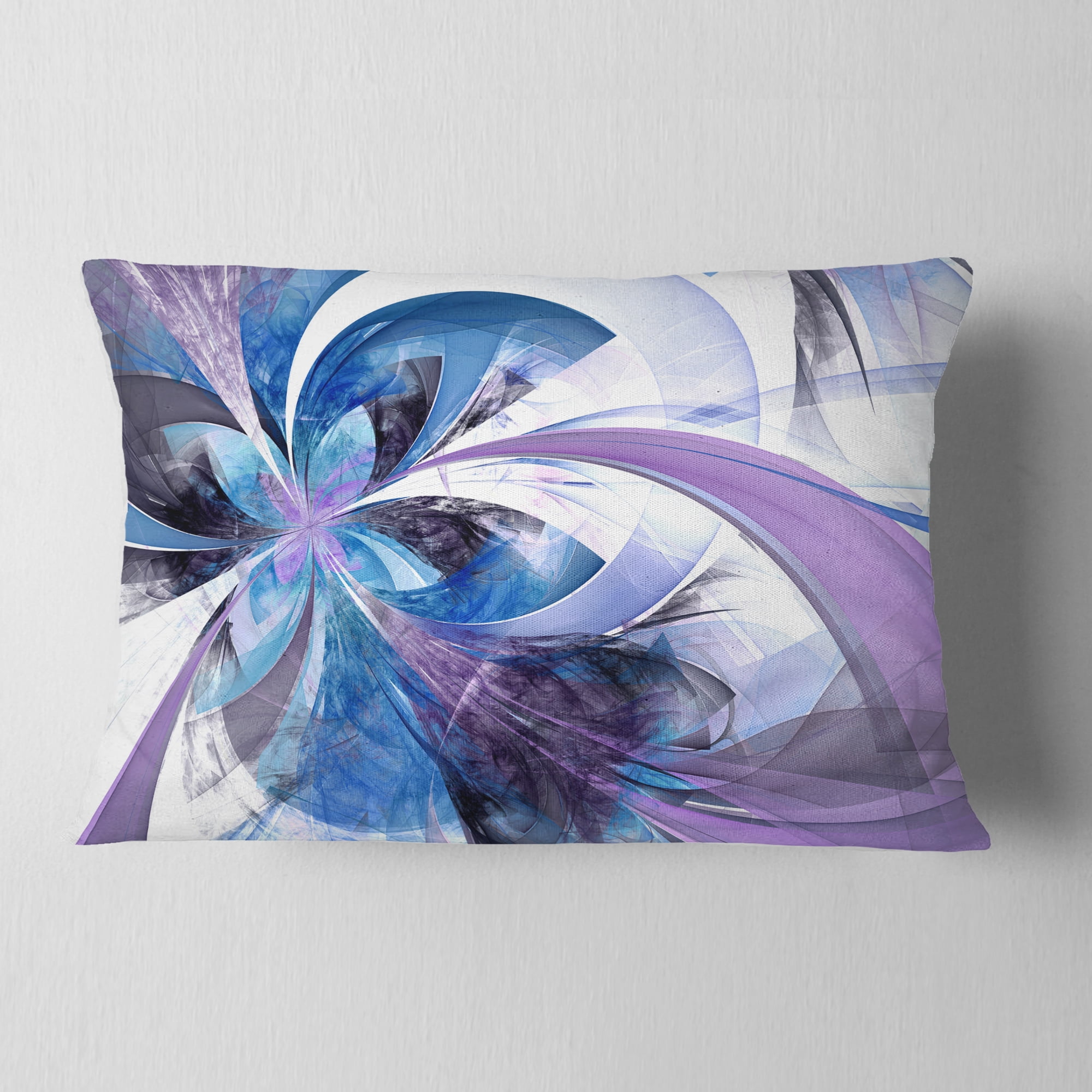 Designart Symmetrical Fractal Flower in Blue - Floral Throw Pillow - 12x20