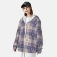 thumbnail image 5 of Daiia Purple Floral Gingham Check Plaid UPF 50+ Sun Protection Hoodie Jacket Lightweight Long Sleeve Sun Shirt for Women Men with Pocket Hiking Outdoor-X-Large, 5 of 9