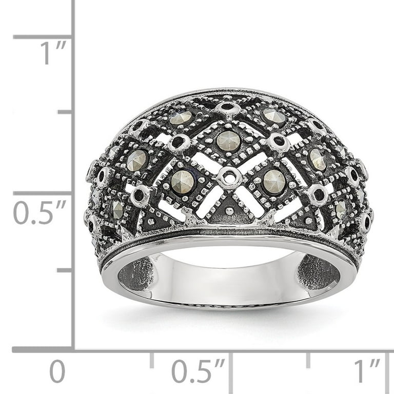 Mia Diamonds Stainless Steel Polished and Antiqued Marcasite Ring