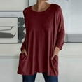 thumbnail image 4 of Fall Shirts for Women 2025 Solid Color Loose Fit Crewneck Long Shirt with Pockets Long Sleeve Shirts for Women, 4 of 6