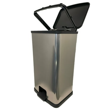 Mainstays Kitchen Trash Can, 13.2 Gallon Plastic Step Garbage Bin with Lid, Silver