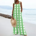 thumbnail image 6 of Casual Jumpsuit for Women Summer Button Strap Plaid Criss Cross Bib Jumper with Pocket Loose Pleated Wide Leg Outfits, Mint Green, XL, 6 of 7